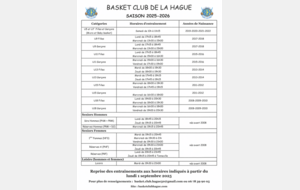 Horaires d'entrainements saison 2025-2026
