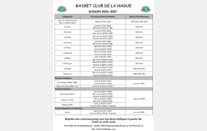 Horaires d'entrainements saison 2026 - 2027